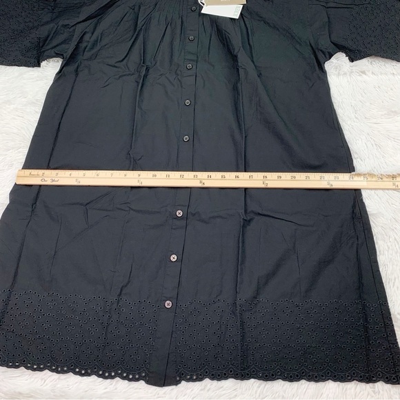 J Crew short sleeve Jolie dress in eyelet cotton poplin button front in black - Picture 6 of 11